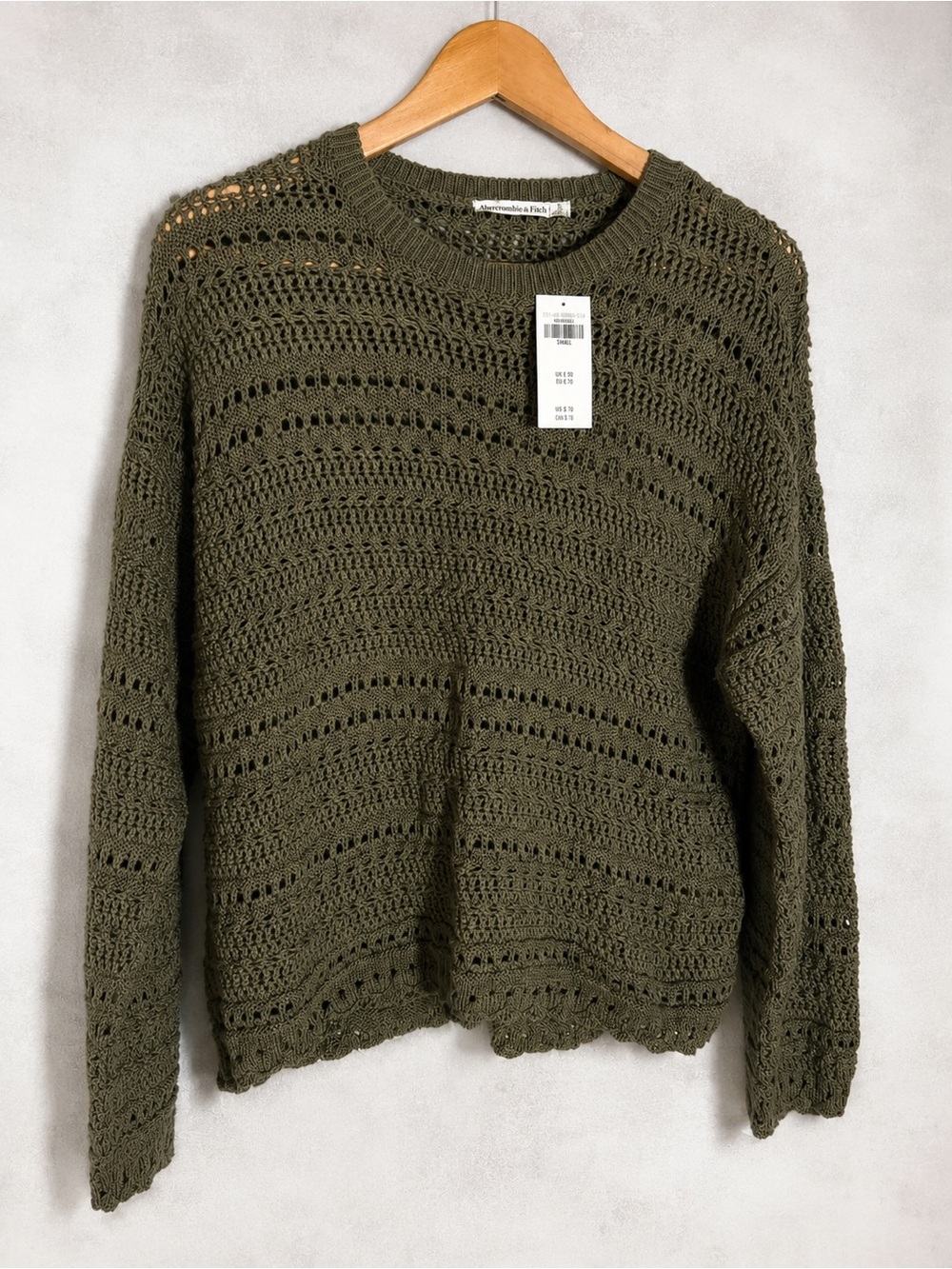 Abercrombie & Fitch Olive Open-Stitch Crewneck Sweater